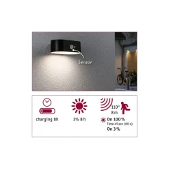 New Paulmann Adya vegglampe utendørs 2,5W 3000 Kelvin m/bevegelses sensor - Solcelle Svart