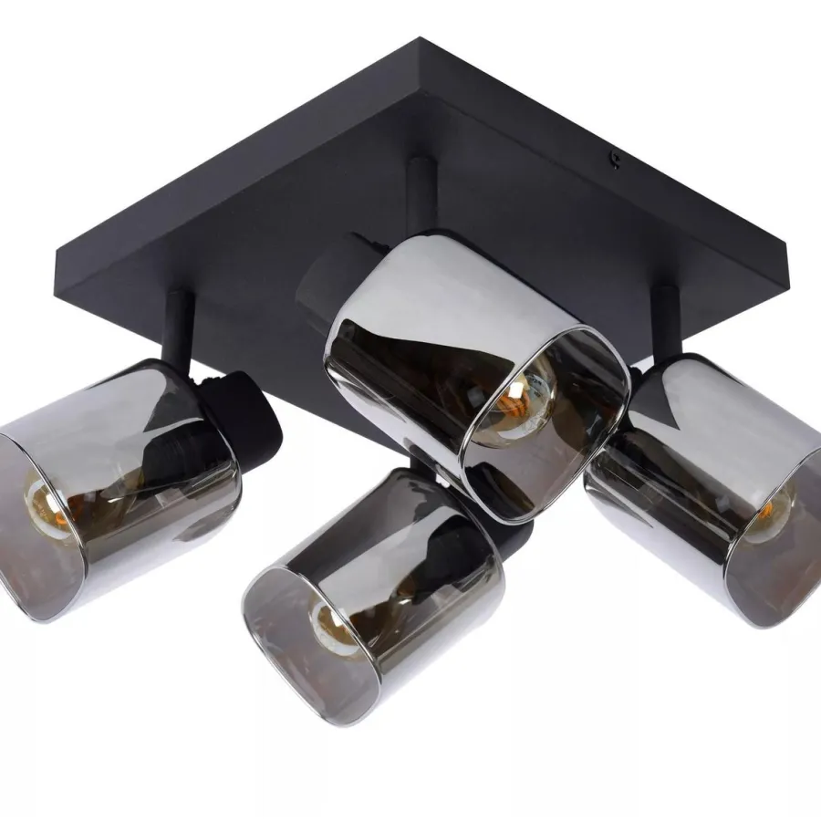 Discount Lucide Alion Taklampe 4 - Røykfarget/Svart Svart / Røyk