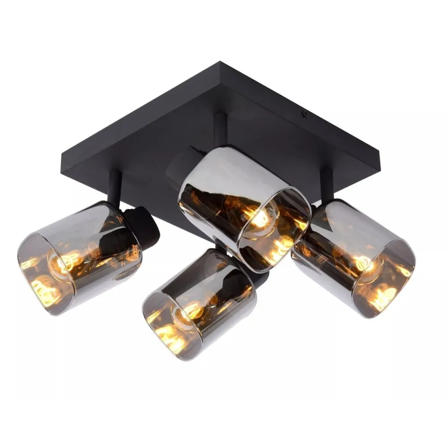 Discount Lucide Alion Taklampe 4 - Røykfarget/Svart Svart / Røyk