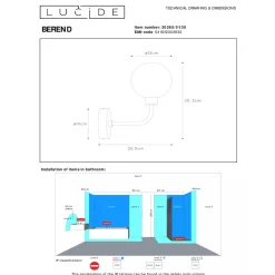 Sale Lucide Berend vegglampe IP44 - Svart/Opal Svart / Opal