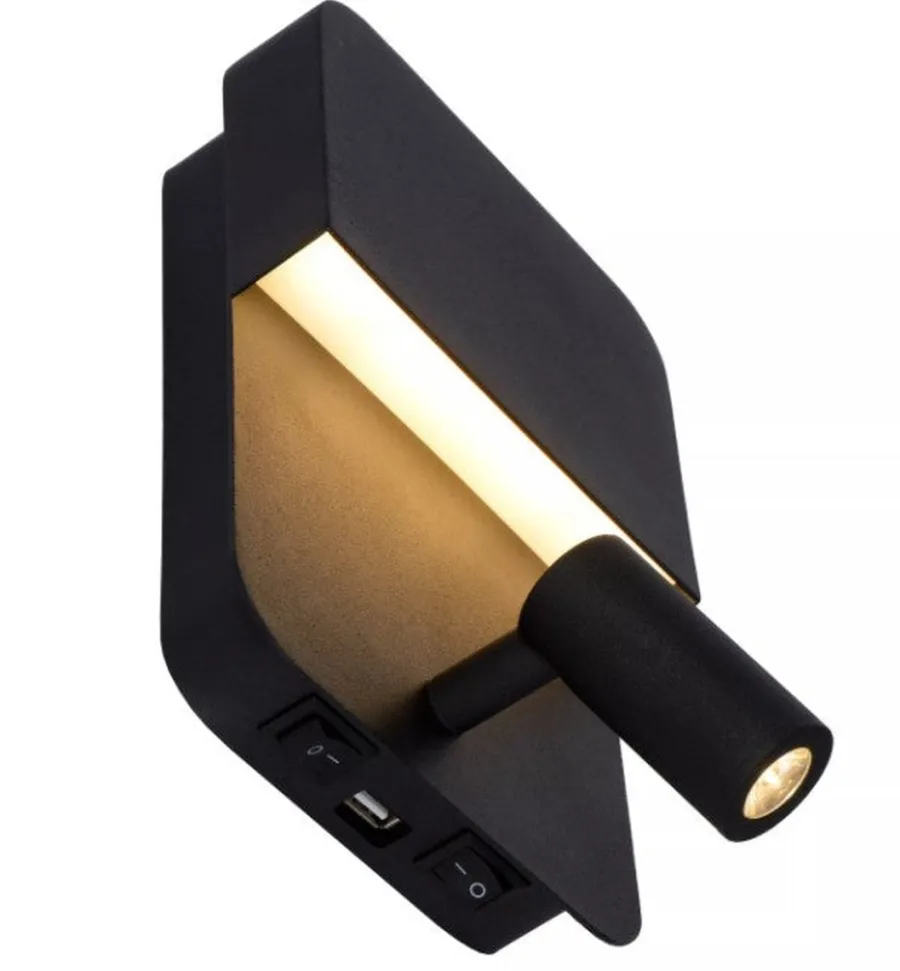 Discount Lucide Boxer vegglampe 10W 3000 Kelvin m/USB - Svart