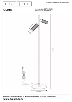 Outlet Lucide Clubs gulvlampe 2-lys - Hvit