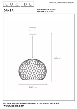 Clearance Lucide Danza takpendel 40 cm - Matt gull/farget Messing