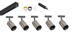 Discount Antidark Designline Tube Pro komplett 1.9 meter spotskinne med 5 spotter GU10 - /Titanium Svart
