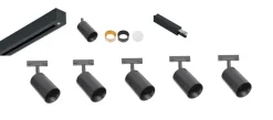 Antidark Designline Tube Pro komplett 1.9 meter spotskinne med 5 spotter GU10 - Svart