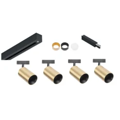 Discount Antidark Designline Tube Pro komplett 1.9 meter spotskinne med 4 spotter GU10 - Svart/Messing Svart / Messing
