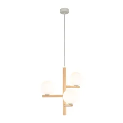New TK Lighting Estera wood takpendel 3-lys Natur / Opal