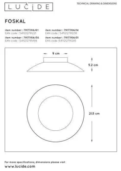Hot Lucide Foskal taklampe 21,5 cm 6W 2700 Kelvin