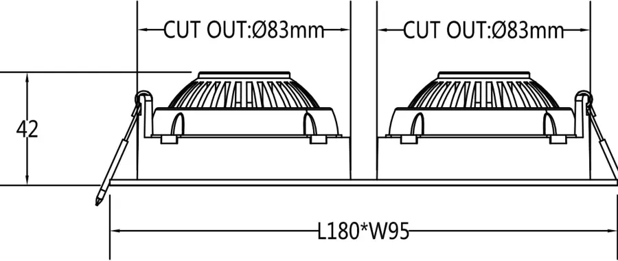 Outlet NorDesign Georgia 360 lavtbyggende downlight dobbel 2x7W 3000K RA97 Dimbar IP44 - Svart
