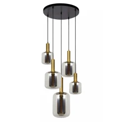 Clearance Lucide Joanet takpendel rondell 5 lys Messing / Røyk