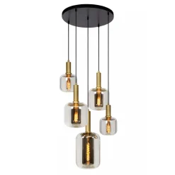 Clearance Lucide Joanet takpendel rondell 5 lys Messing / Røyk