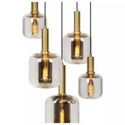Clearance Lucide Joanet takpendel rondell 5 lys Messing / Røyk