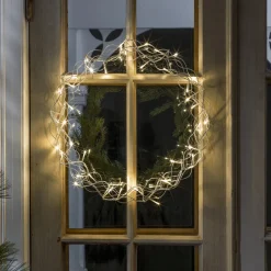 Clearance Konstsmide Julekrans med lys 45 cm varm led - Sølv Hvit