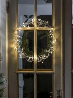 Clearance Konstsmide Julekrans med lys 45 cm varm led - Sølv Hvit