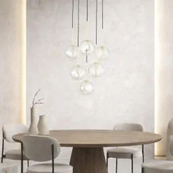 Sale TK Lighting Lava Rondell takpendel 6-lys Svart / Gullfarget / Brun