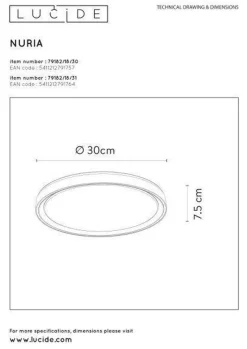 Discount Lucide Nuria taklampe 30 cm 18 watt 2700 Kelvin 3-step dim Svart
