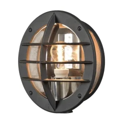 Konstsmide Oden vegglampe utendørs IP23 m/stikkontakt - Svart/klart glass Svart / Klar