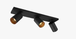 Clearance NorDesign OZ K3 taklampe med 3 spotter - Svart/gull Svart / Gull