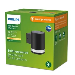 Discount Philips Fyce vegglampe 1,5W 2700 Kelvin IP44 solcelledrevet med dag/natt sensor Svart