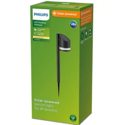 Outlet Philips Fyve hagelys 1,5W 2700 Kelvin IP44 solcelledrevet med dag/natt sensor Svart