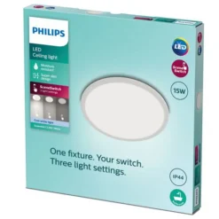 Online Philips superslim taklampe 25 cm 15W 4000 IP44 Kelvin 3-step dim - Hvit