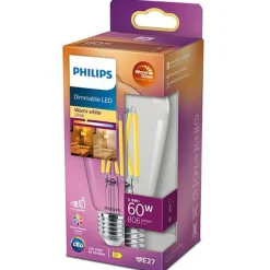 Clearance Philips 5,9 W LED (60W) WarmGlow E27, dimbar Klar