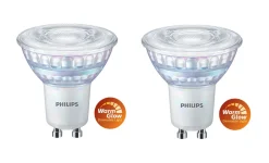 Clearance Philips 3,8W (50W), warmglow dimbar GU10 LED RA90 - 2 pakning Hvit