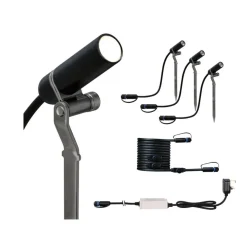 Clearance Paulmann Plug & Shine Platini spot med spyd 2W 3000 Kelvin IP65 - 3 pakning med strømforsyning Antrasitt