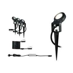 Hot Paulmann Plug & Shine Sting spot med spyd 6,4W 3000 Kelvin IP67 - 3 pakning startsett Antrasitt