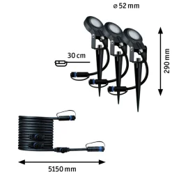 Discount Paulmann Plug & Shine Sting spot med spyd 6,4W 3000 Kelvin IP67 - 3 pakning utbyggingssett Antrasitt