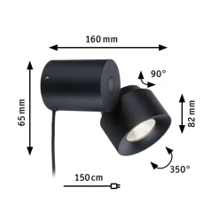 Outlet Paulmann Puric vegg/bordlampe 3W 2700 kelvin - 3-step dim Svart