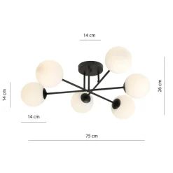 Hot Emibig Roma taklampe 6-lys - Svart/Opal Svart / Opal