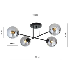 Clearance Emibig Roma taklampe 4-lys - Svart/Røykfarget Svart / Røyk