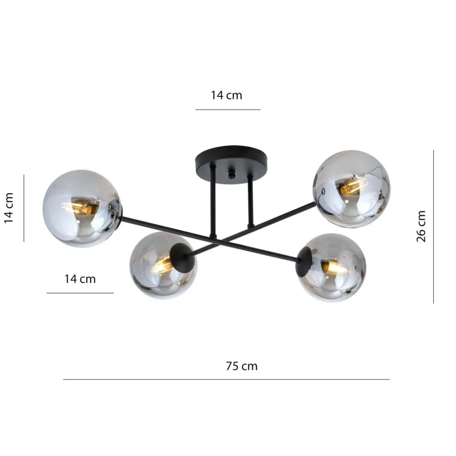 Clearance Emibig Roma taklampe 4-lys - Svart/Røykfarget Svart / Røyk