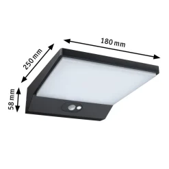 New Paulmann Ronas vegglampe utendørs 5W 3000 Kelvin m/bevegelses sensor - Solcelle Mørk grå