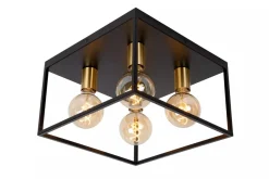 Lucide Ruben taklampe 36x36 cm 4-lys - Svart/Gullfarget Svart / Messing