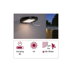 Discount Paulmann Ryse vegglampe utendørs 1,2W 3000 Kelvin m/bevegelses sensor - Solcelle