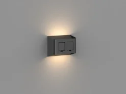 Outlet Aneta Lighting Søgne vegglampe utendørs opp/ned lys IP44 10W m/dobbel stikkontakt - Dimbar Svart
