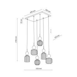 TK Lighting Sophia takpendel 6-lys Amber / Hvit