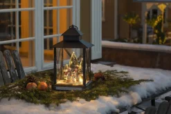 New Konstsmide Stor lykt med juletre og snømenn - 42cm Hvit