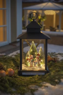 New Konstsmide Stor lykt med juletre og snømenn - 42cm Hvit