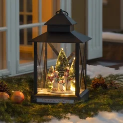 New Konstsmide Stor lykt med juletre og snømenn - 42cm Hvit