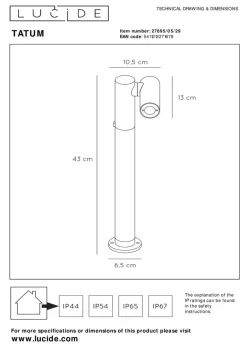 Online Lucide Tatum pullert 43 cm 4,5W IP65 3000K - Antrasitt