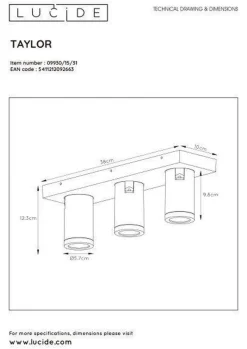 Online Lucide Taylor spot 3 lys IP44 baderom warm to dim 3x5W 2200-3000K