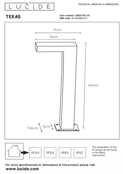 Discount Lucide Texas pullert 60 cm 7W IP54 - Antrasitt