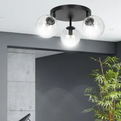 Online Emibig Tofi taklampe rund 3 lys - Svart/Klart glass Svart / Klartglass
