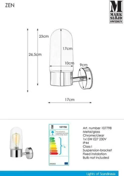 Hot Marksløjd Zen vegglampe IP44 - Krom/klar - Krom / Klar